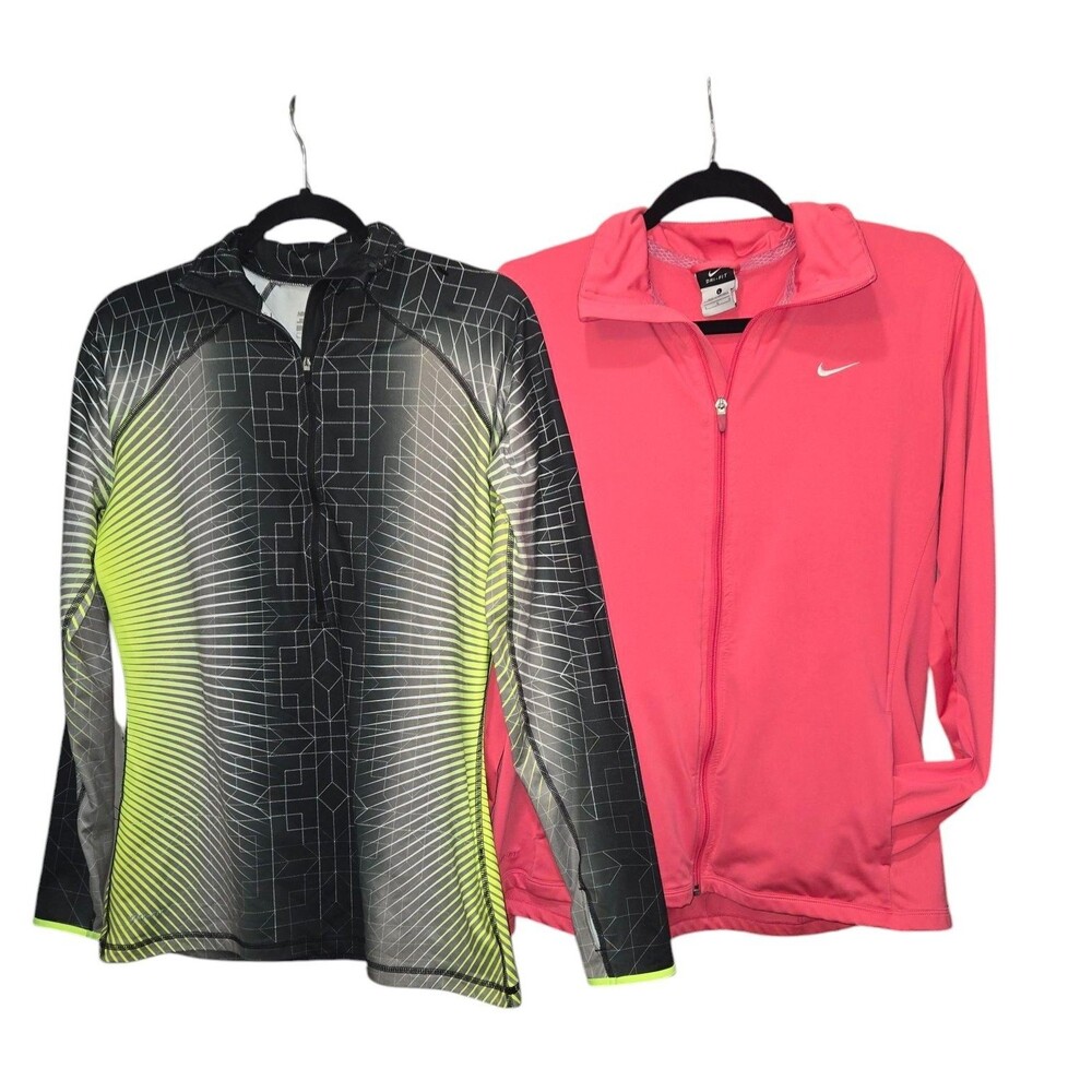 Nike Pink Dri-Fit Jacket and Black/Yellow Pro Half Zip Pullover Lot Women's L